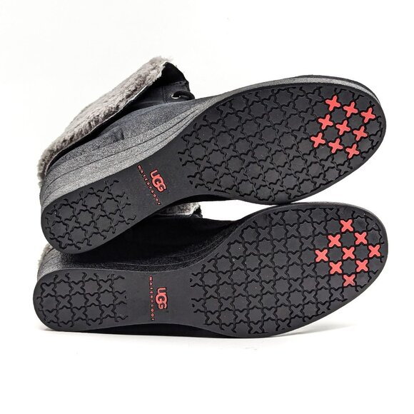 UGG Women Zea Ash Black Distress Leather Waterproof Wedge Boots size 10 - Picture 9 of 11